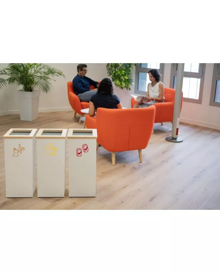 Poubelle tri sélectif design TERAWOOD 65L - Corps Blanc